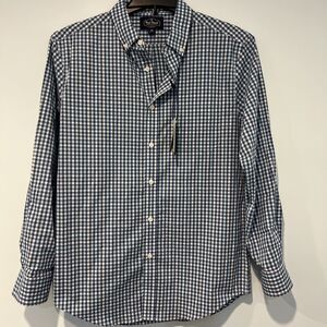 Nat Nast Men's Medium Blue White Gingham Check Long Sleeve Button Front NWT